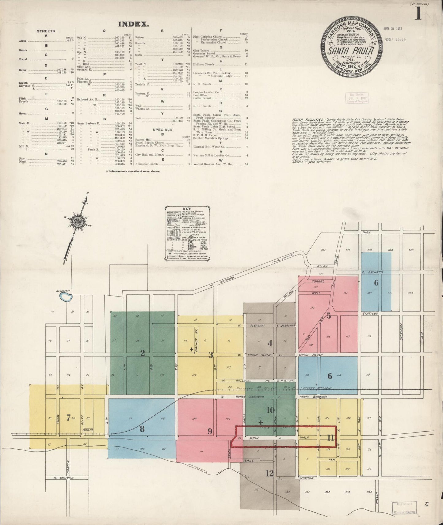 Sanborn Fire Insurance Map from Santa Paula, Ventura County, California (1912), Sheet #0001 - Complete Map Set gallery image, historic Sanborn map, vintage wall art, California California