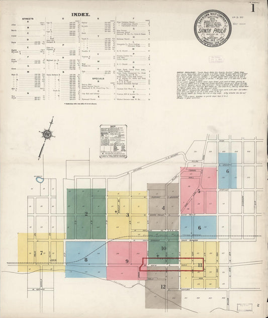 Sanborn Fire Insurance Map from Santa Paula, Ventura County, California (1912), Sheet #0001 - Complete Map Set gallery image, historic Sanborn map, vintage wall art, California California