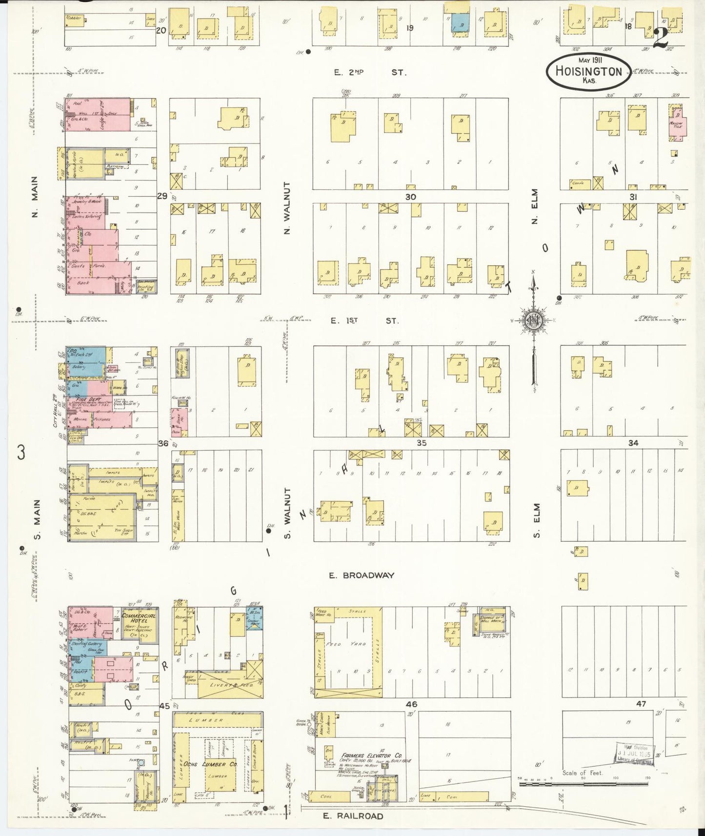 Sanborn Fire Insurance Map from Hoisington, Barton County, Kansas (1911), Sheet #0002 - Historic Sanborn Fire Insurance Map Print, vintage old map wall art, antique decor, genealogy gift, Kansas Kansas map