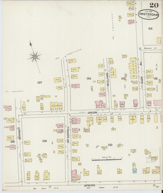 Sanborn Fire Insurance Map from Amsterdam, Montgomery County, New York (1888), Sheet #0020 - Historic Sanborn Fire Insurance Map Print, vintage old map wall art, antique decor, genealogy gift, New York New York map