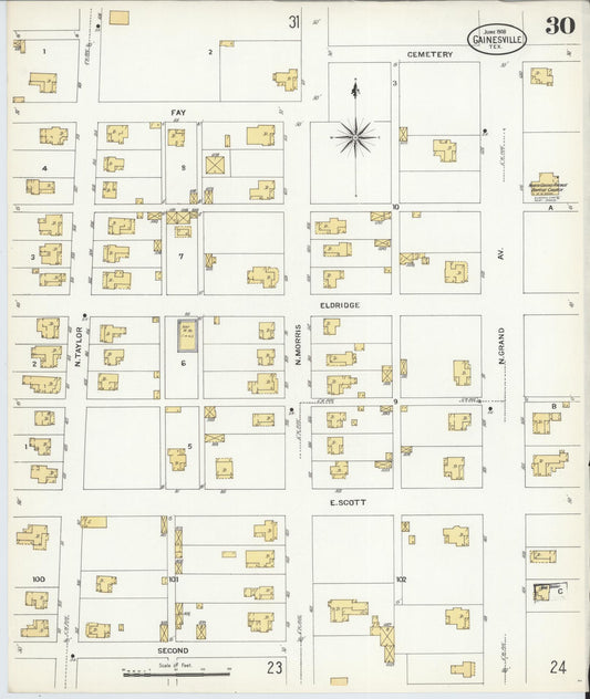 Sanborn Fire Insurance Map from Gainesville, Cooke County, Texas (1908), Sheet #0030 - Historic Sanborn Fire Insurance Map Print, vintage old map wall art, antique decor, genealogy gift, Texas Texas map
