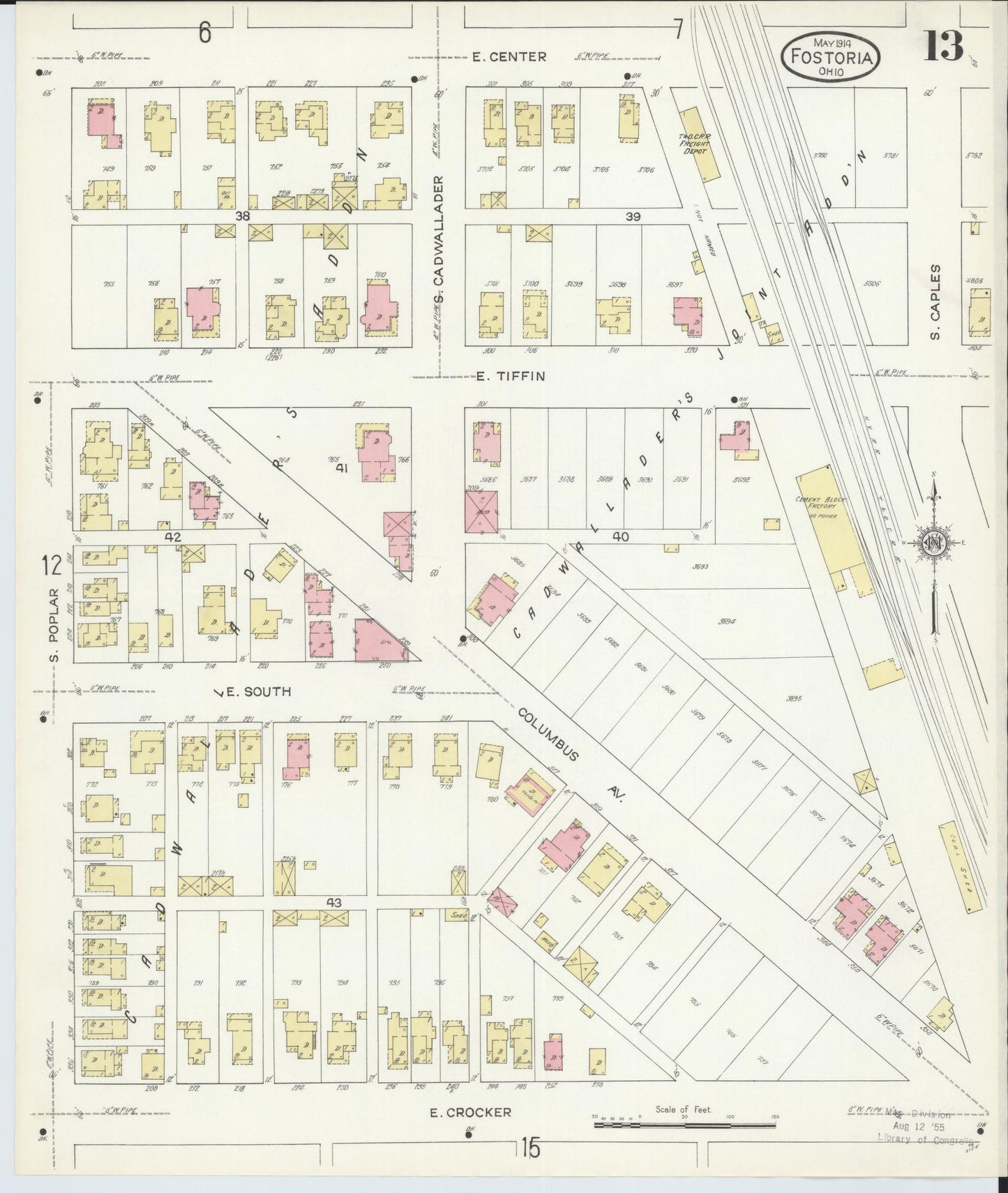 Sanborn Fire Insurance Map from Fostoria, Seneca, Hancock, And Wood Counties, Ohio (1914), Sheet #0013 - Historic Sanborn Fire Insurance Map Print, vintage old map wall art, antique decor, genealogy gift, Ohio Ohio map
