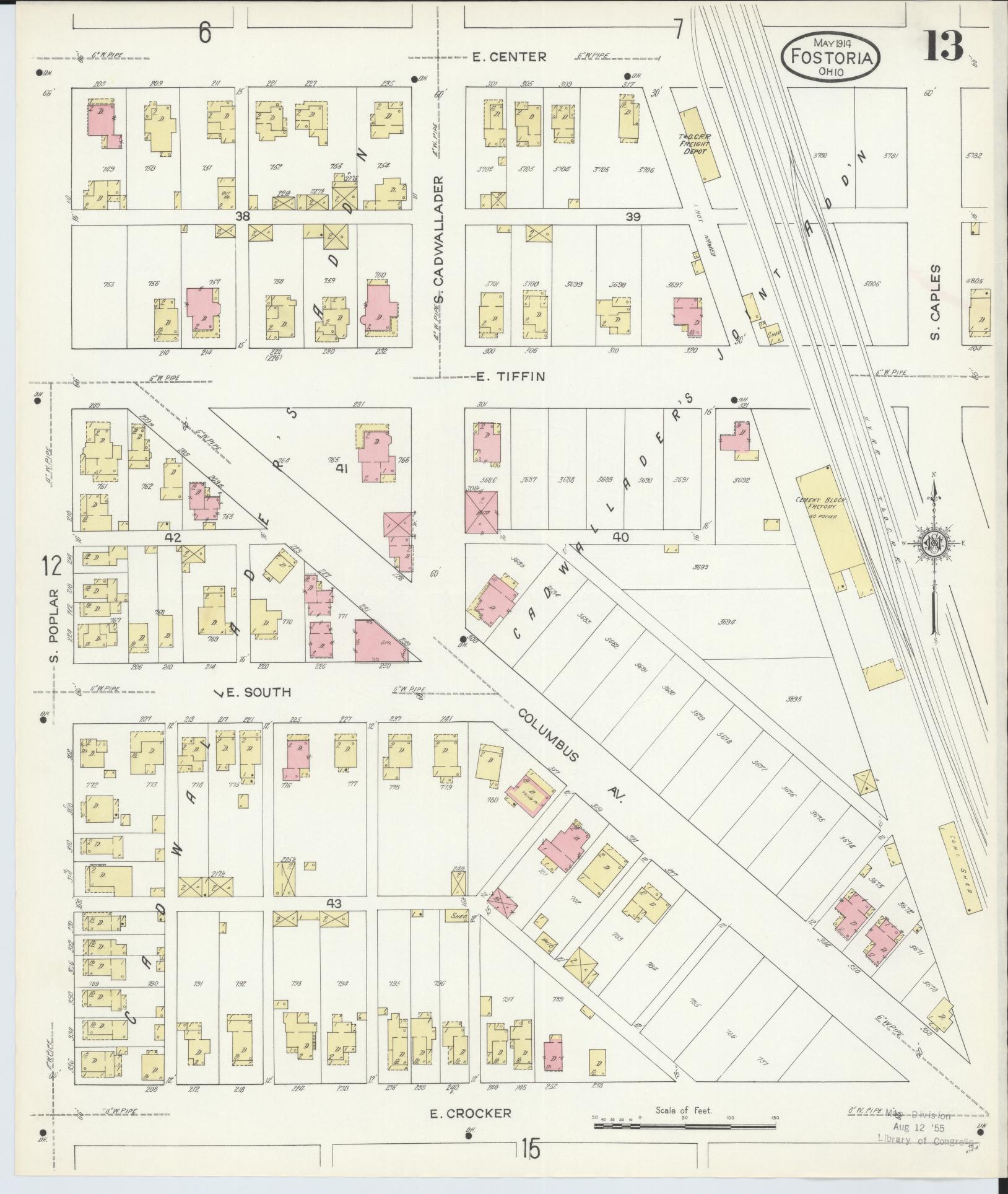 Sanborn Fire Insurance Map from Fostoria, Seneca, Hancock, And Wood Counties, Ohio (1914), Sheet #0013 - Historic Sanborn Fire Insurance Map Print, vintage old map wall art, antique decor, genealogy gift, Ohio Ohio map