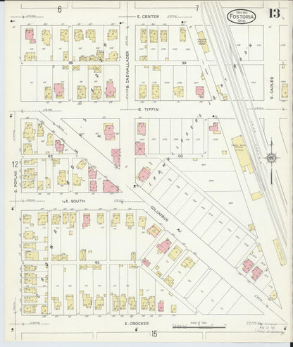 Sanborn Fire Insurance Map from Fostoria, Seneca, Hancock, And Wood Counties, Ohio (1914), Sheet #0013 - Historic Sanborn Fire Insurance Map Print, vintage old map wall art, antique decor, genealogy gift, Ohio Ohio map