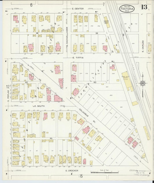 Sanborn Fire Insurance Map from Fostoria, Seneca, Hancock, And Wood Counties, Ohio (1914), Sheet #0013 - Historic Sanborn Fire Insurance Map Print, vintage old map wall art, antique decor, genealogy gift, Ohio Ohio map