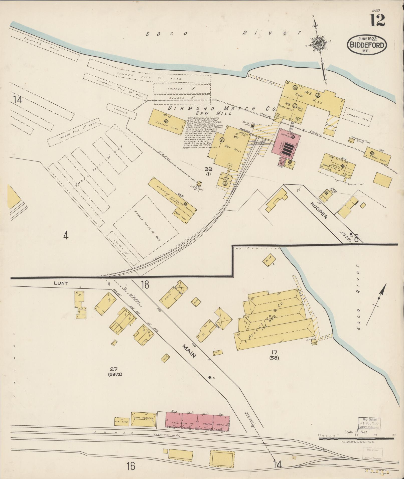 Sanborn Fire Insurance Map from Biddeford, York County, Maine (1922), Sheet #0012 - Complete Map Set gallery image, historic Sanborn map, vintage wall art, Maine Maine