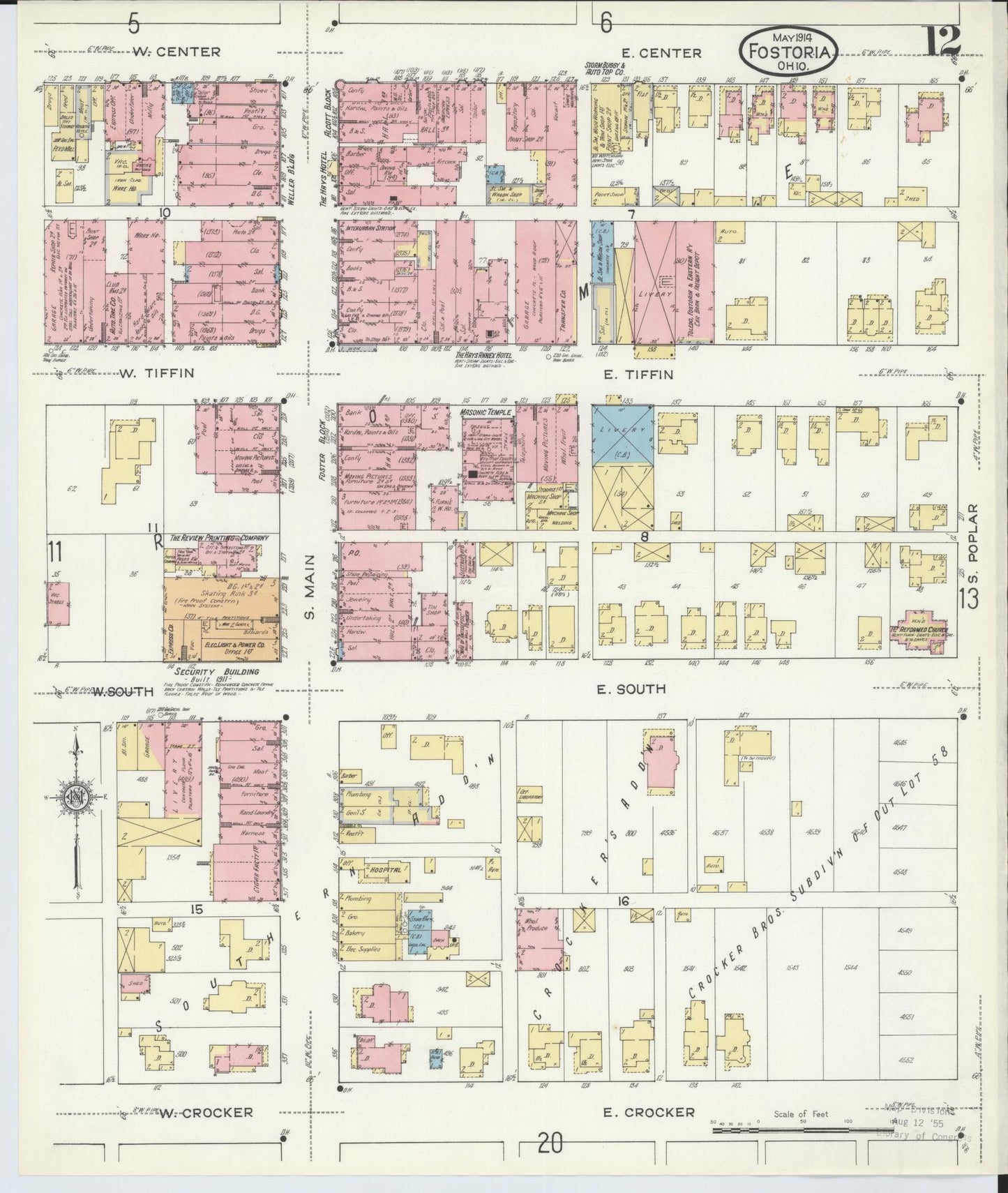 Sanborn Fire Insurance Map from Fostoria, Seneca, Hancock, And Wood Counties, Ohio (1914), Sheet #0012 - Historic Sanborn Fire Insurance Map Print, vintage old map wall art, antique decor, genealogy gift, Ohio Ohio map