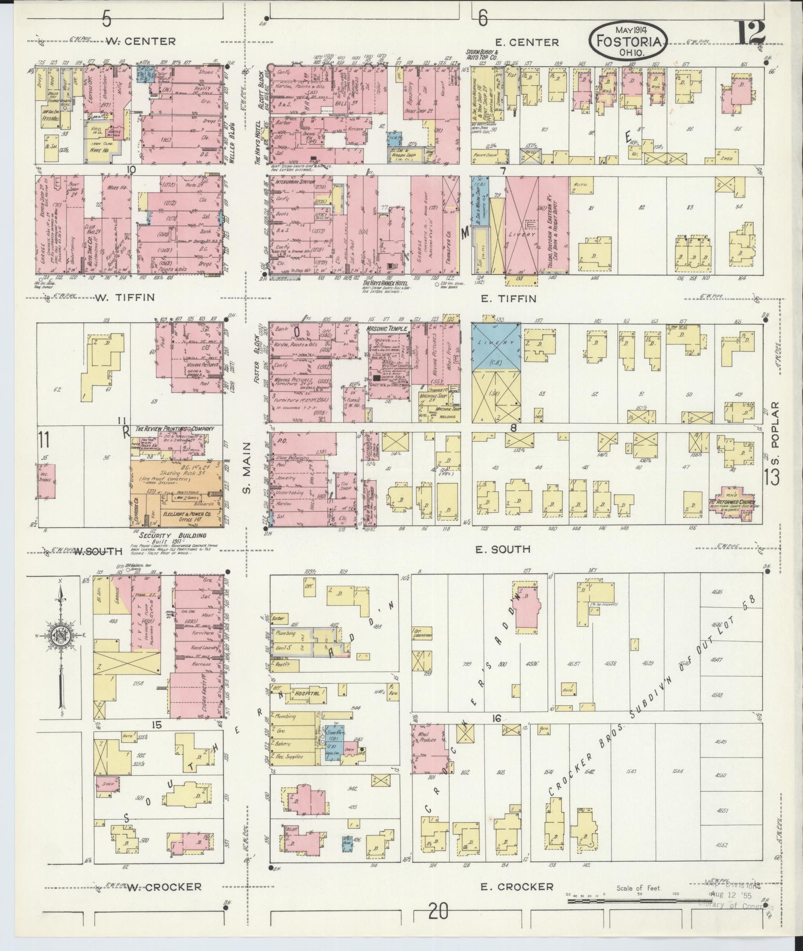 Sanborn Fire Insurance Map from Fostoria, Seneca, Hancock, And Wood Counties, Ohio (1914), Sheet #0012 - Historic Sanborn Fire Insurance Map Print, vintage old map wall art, antique decor, genealogy gift, Ohio Ohio map