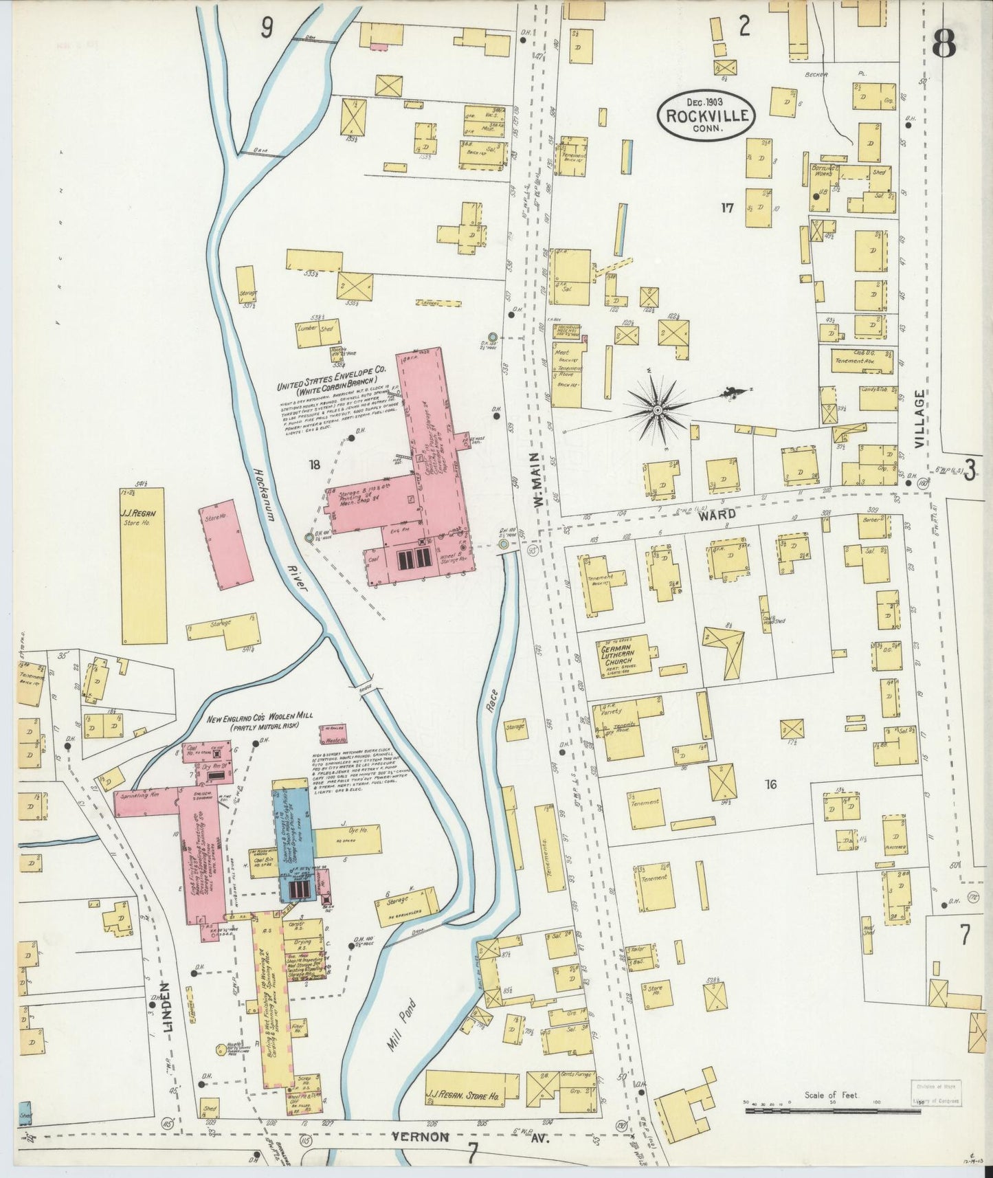 Sanborn Fire Insurance Map from Rockville, Tolland County, Connecticut (1903), Sheet #0008 - Complete Map Set gallery image, historic Sanborn map, vintage wall art, Connecticut Connecticut