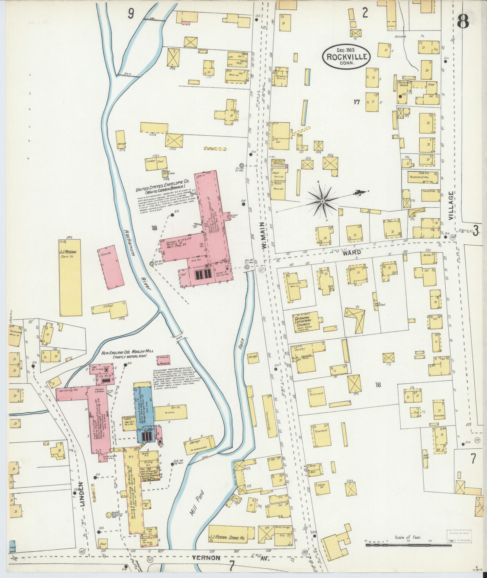 Sanborn Fire Insurance Map from Rockville, Tolland County, Connecticut (1903), Sheet #0008 - Complete Map Set gallery image, historic Sanborn map, vintage wall art, Connecticut Connecticut