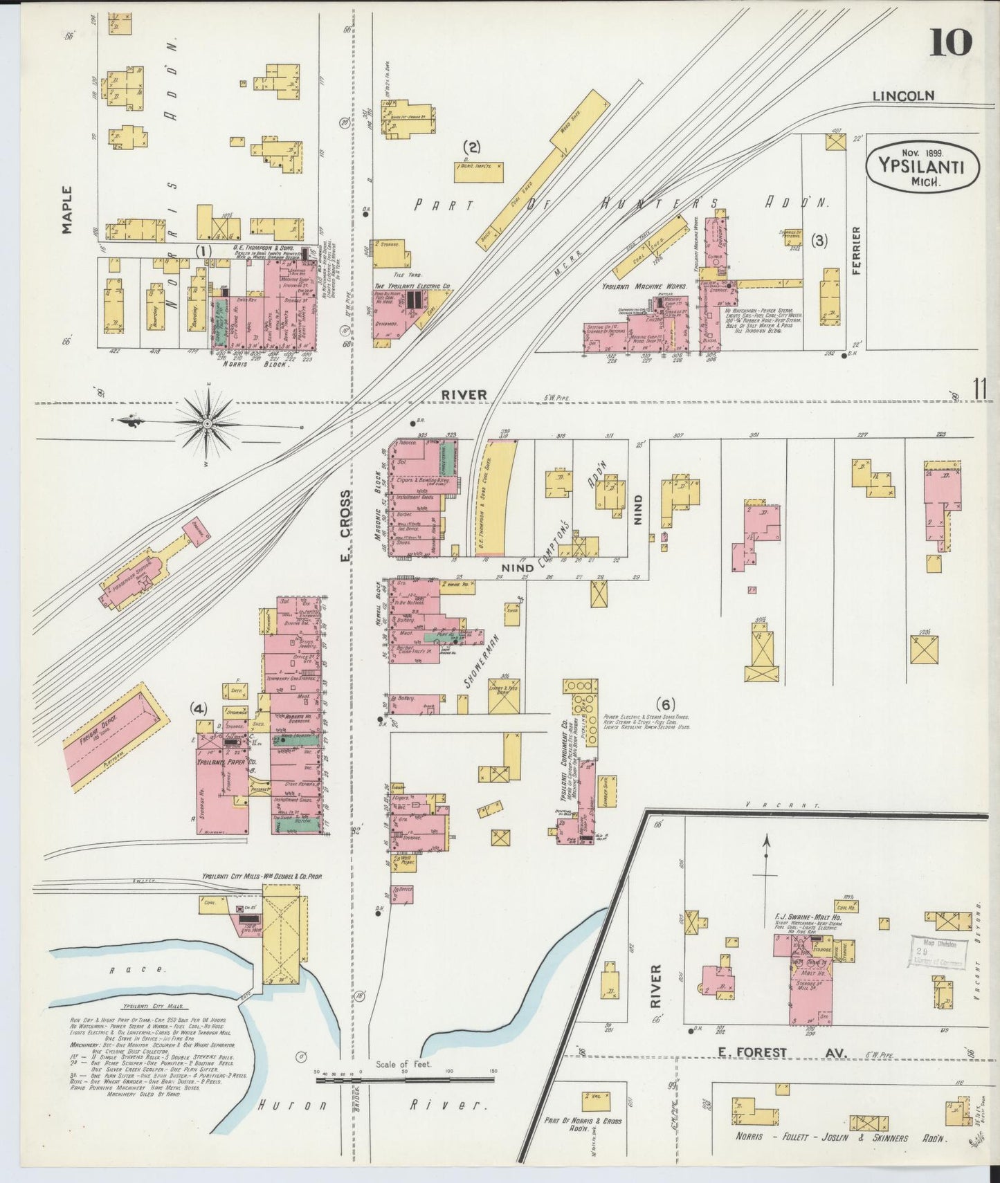 Sanborn Fire Insurance Map from Ypsilanti, Washtenaw County, Michigan (1899), Sheet #0010 - Complete Map Set gallery image, historic Sanborn map, vintage wall art, Michigan Michigan