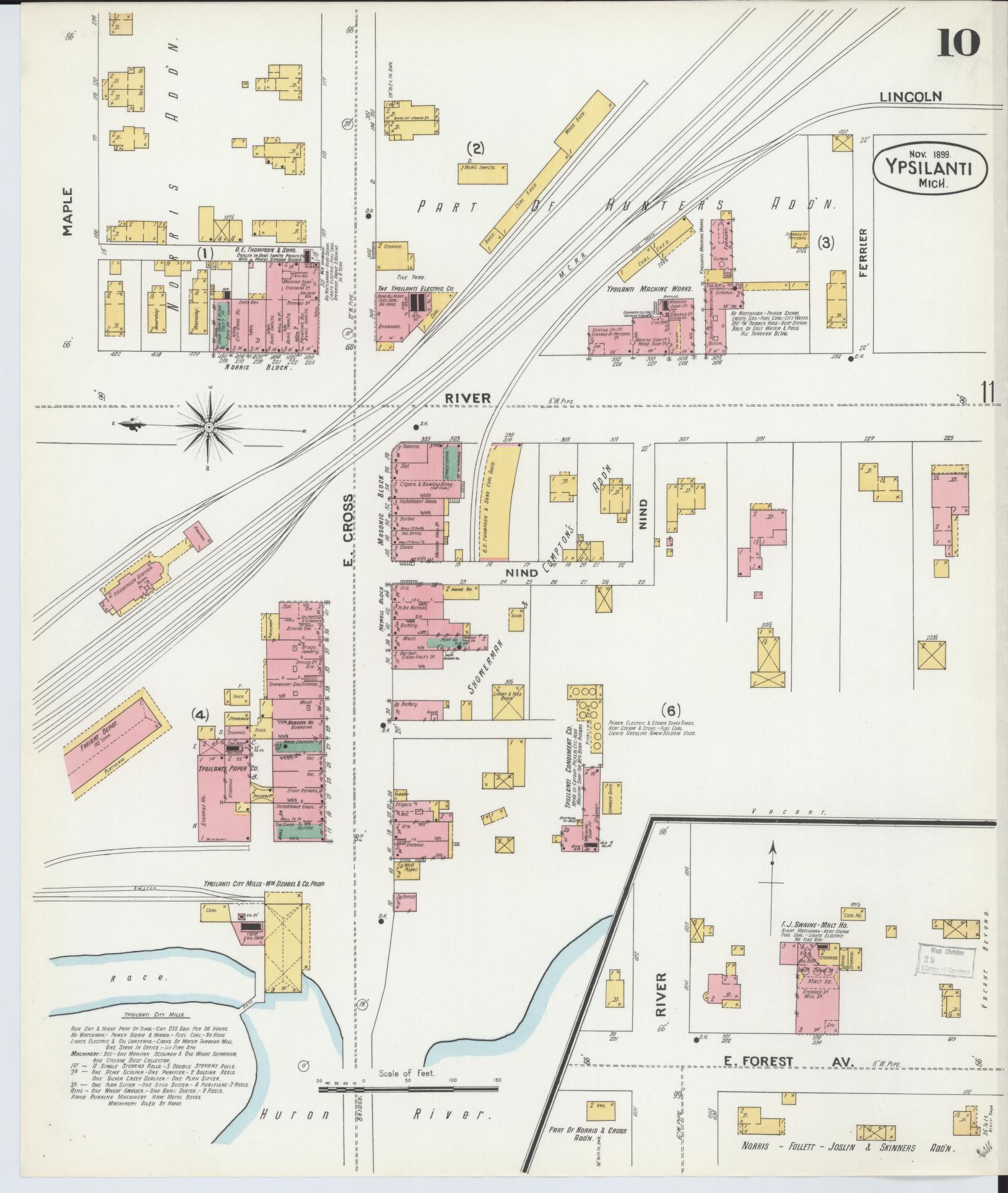 Sanborn Fire Insurance Map from Ypsilanti, Washtenaw County, Michigan (1899), Sheet #0010 - Complete Map Set gallery image, historic Sanborn map, vintage wall art, Michigan Michigan