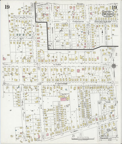 Sanborn Fire Insurance Map from Ann Arbor, Washtenaw County, Michigan (1925), Sheet #0019 - Historic Sanborn Fire Insurance Map Print, vintage old map wall art, antique decor, genealogy gift, Michigan Michigan map
