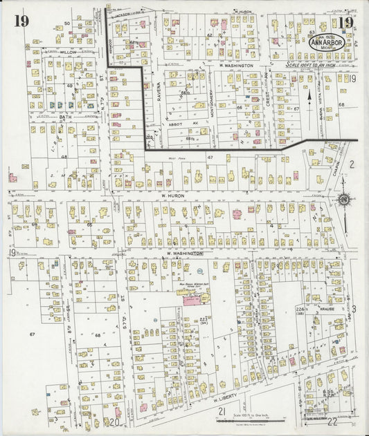 Sanborn Fire Insurance Map from Ann Arbor, Washtenaw County, Michigan (1925), Sheet #0019 - Historic Sanborn Fire Insurance Map Print, vintage old map wall art, antique decor, genealogy gift, Michigan Michigan map