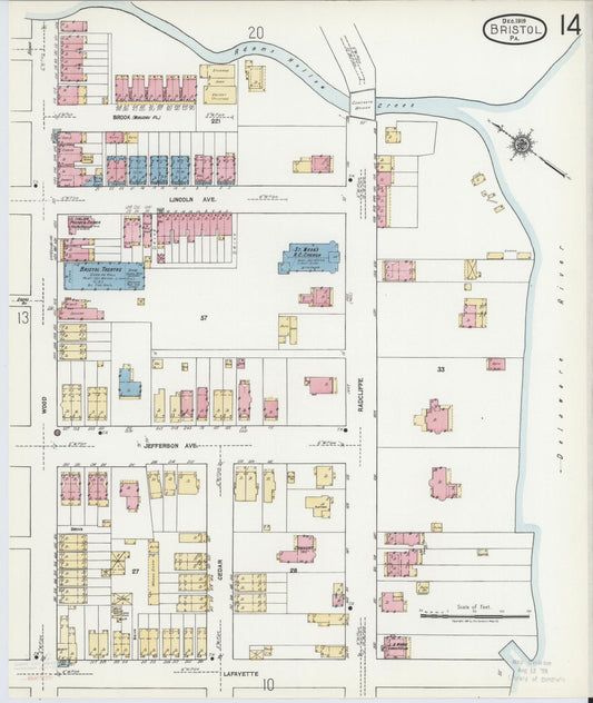 Sanborn Fire Insurance Map from Bristol, Bucks County, Pennsylvania (1927), Sheet #0014 - Historic Sanborn Fire Insurance Map Print, vintage old map wall art, antique decor, genealogy gift, Pennsylvania Pennsylvania map