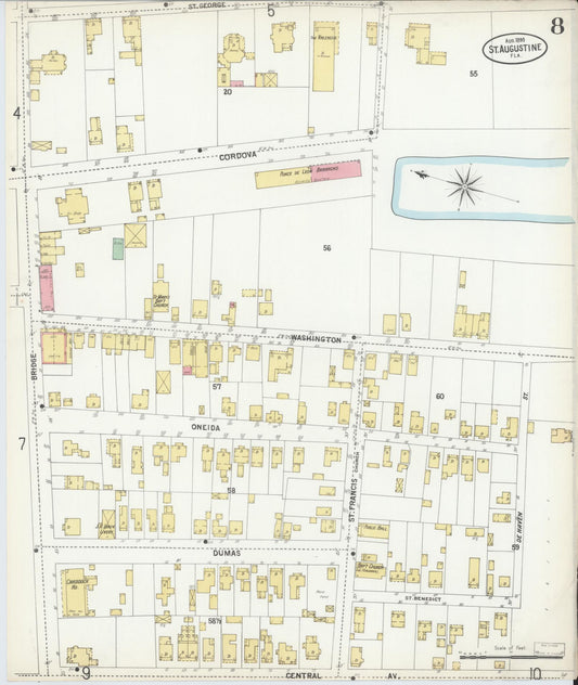 Sanborn Fire Insurance Map from Saint Augustine, Saint John's County, Florida (1899), Sheet #0008 - Historic Sanborn Fire Insurance Map Print, vintage old map wall art, antique decor, genealogy gift, Florida Florida map