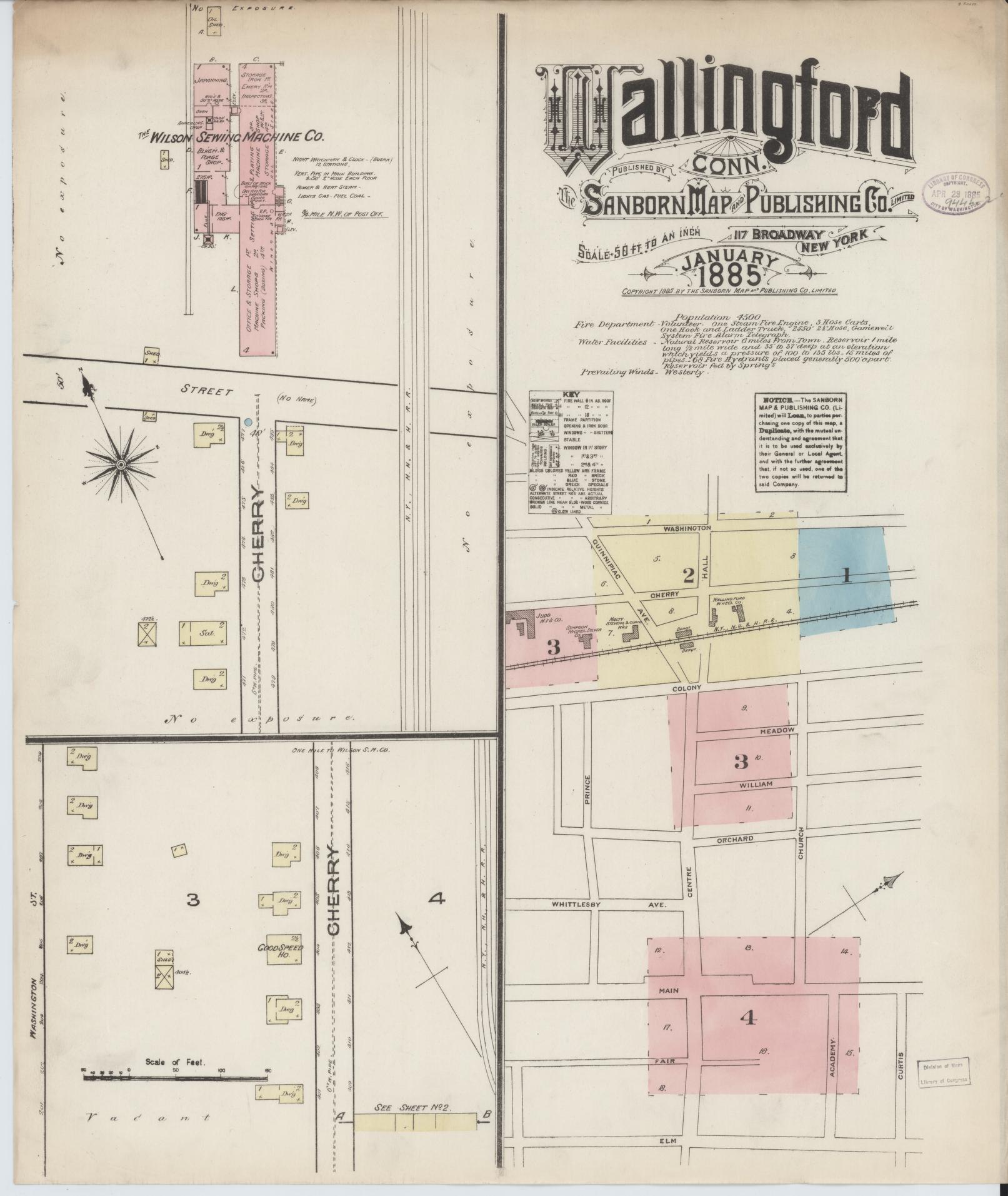 Sanborn Fire Insurance Map from Wallingford, New Haven County, Connecticut. (1885) – Historic Sanborn Fire Insurance Map Print