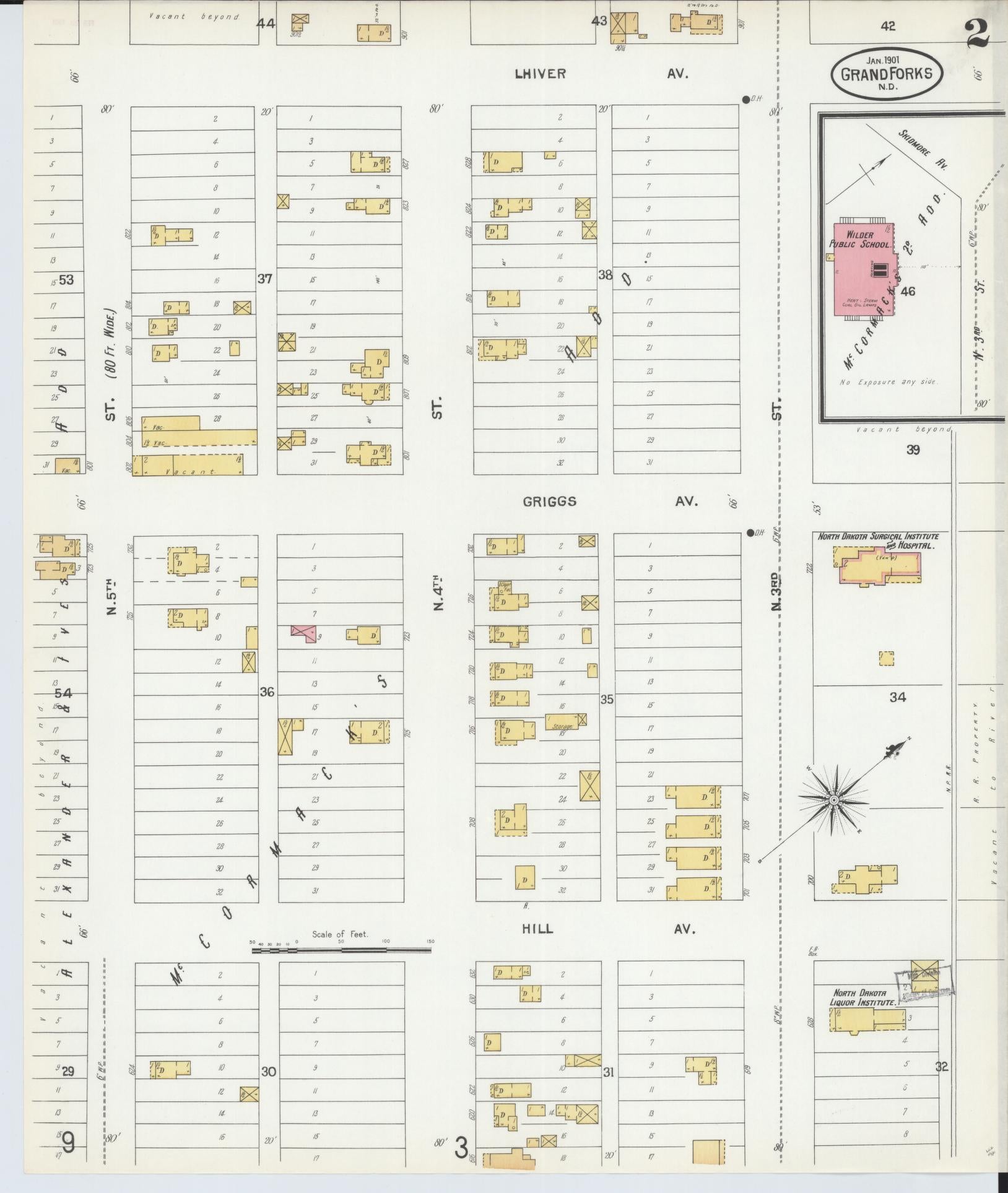 Sanborn Fire Insurance Map from Grand Forks, Grand Forks County, North Dakota (1901), Sheet #0002 - Complete Map Set gallery image, historic Sanborn map, vintage wall art, North Dakota North Dakota