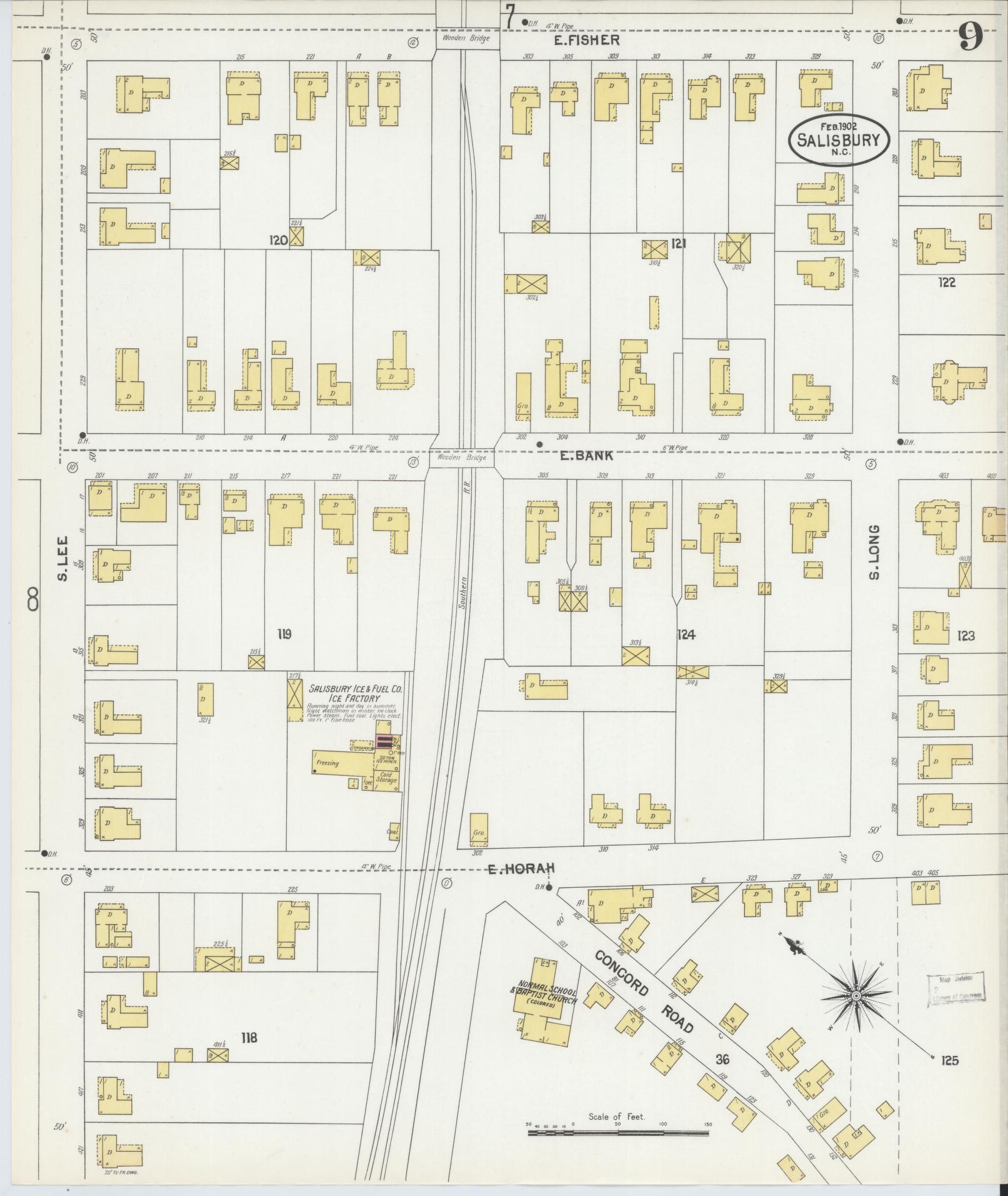 Sanborn Fire Insurance Map from Salisbury, Rowan County, North Carolina (1902), Sheet #0009 - Complete Map Set gallery image, historic Sanborn map, vintage wall art, North Carolina North Carolina