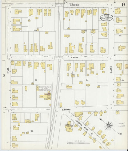 Sanborn Fire Insurance Map from Salisbury, Rowan County, North Carolina (1902), Sheet #0009 - Complete Map Set gallery image, historic Sanborn map, vintage wall art, North Carolina North Carolina