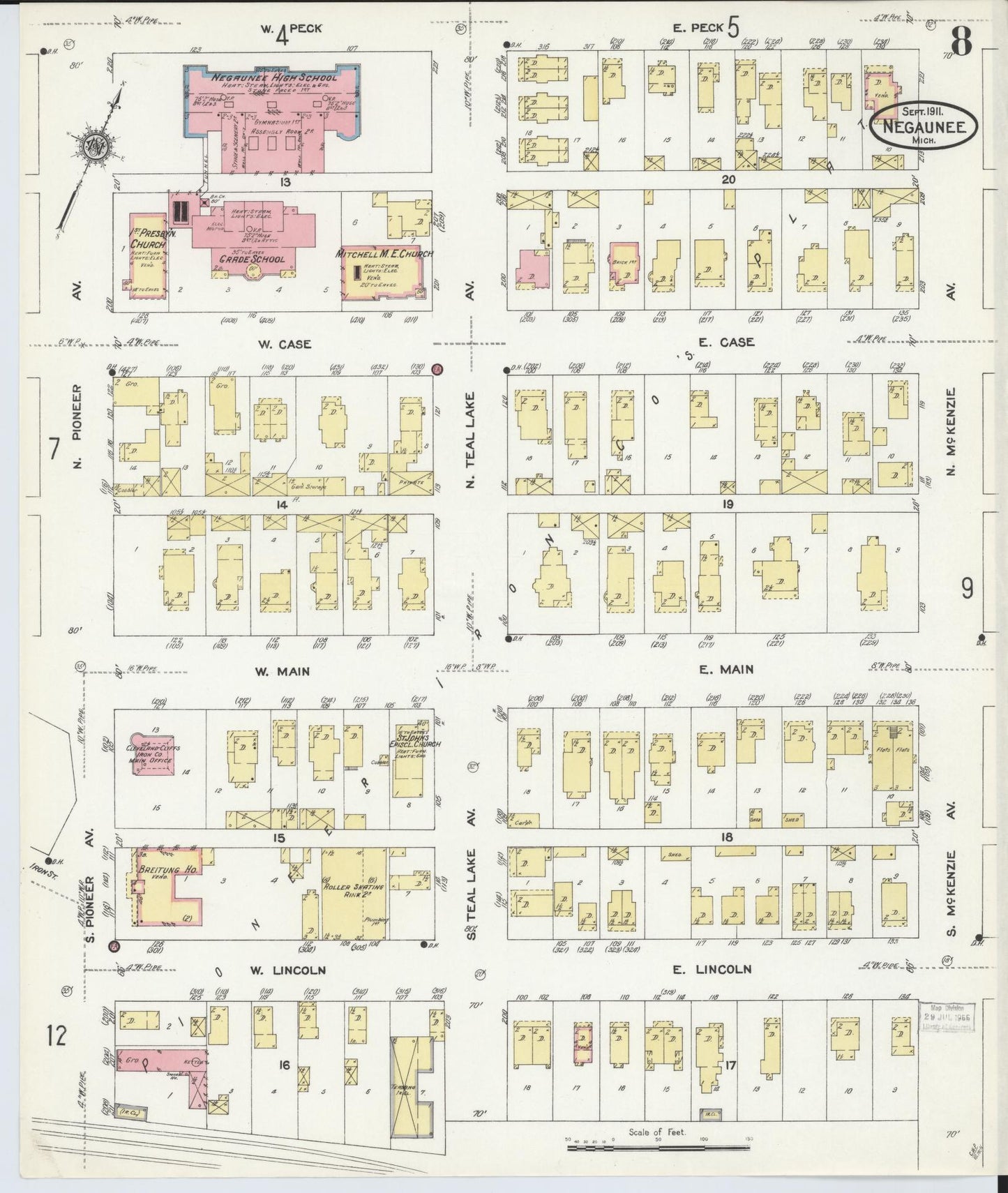 Sanborn Fire Insurance Map from Negaunee, Marquette County, Michigan (1911), Sheet #0008 - Historic Sanborn Fire Insurance Map Print, vintage old map wall art, antique decor, genealogy gift, Michigan Michigan map