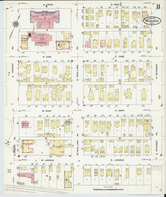 Sanborn Fire Insurance Map from Negaunee, Marquette County, Michigan (1911), Sheet #0008 - Historic Sanborn Fire Insurance Map Print, vintage old map wall art, antique decor, genealogy gift, Michigan Michigan map