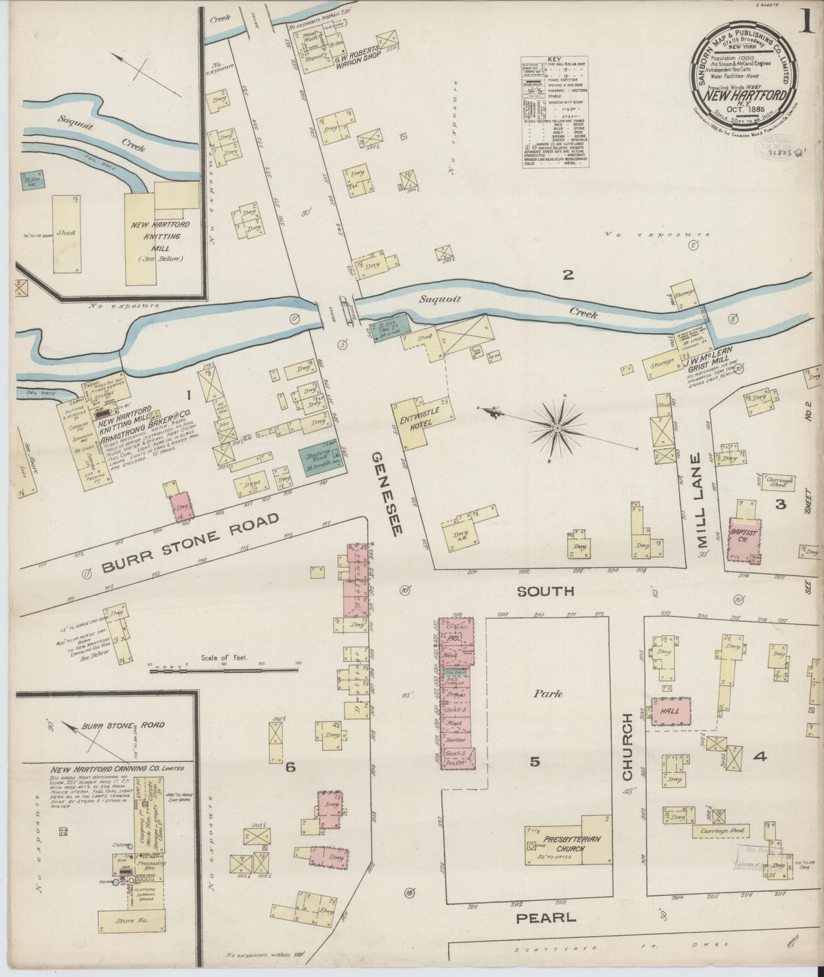 Sanborn Fire Insurance Map from New Hartford, Oneida County, New York (1885), Sheet #0001 - Complete Map Set gallery image, historic Sanborn map, vintage wall art, New York New York