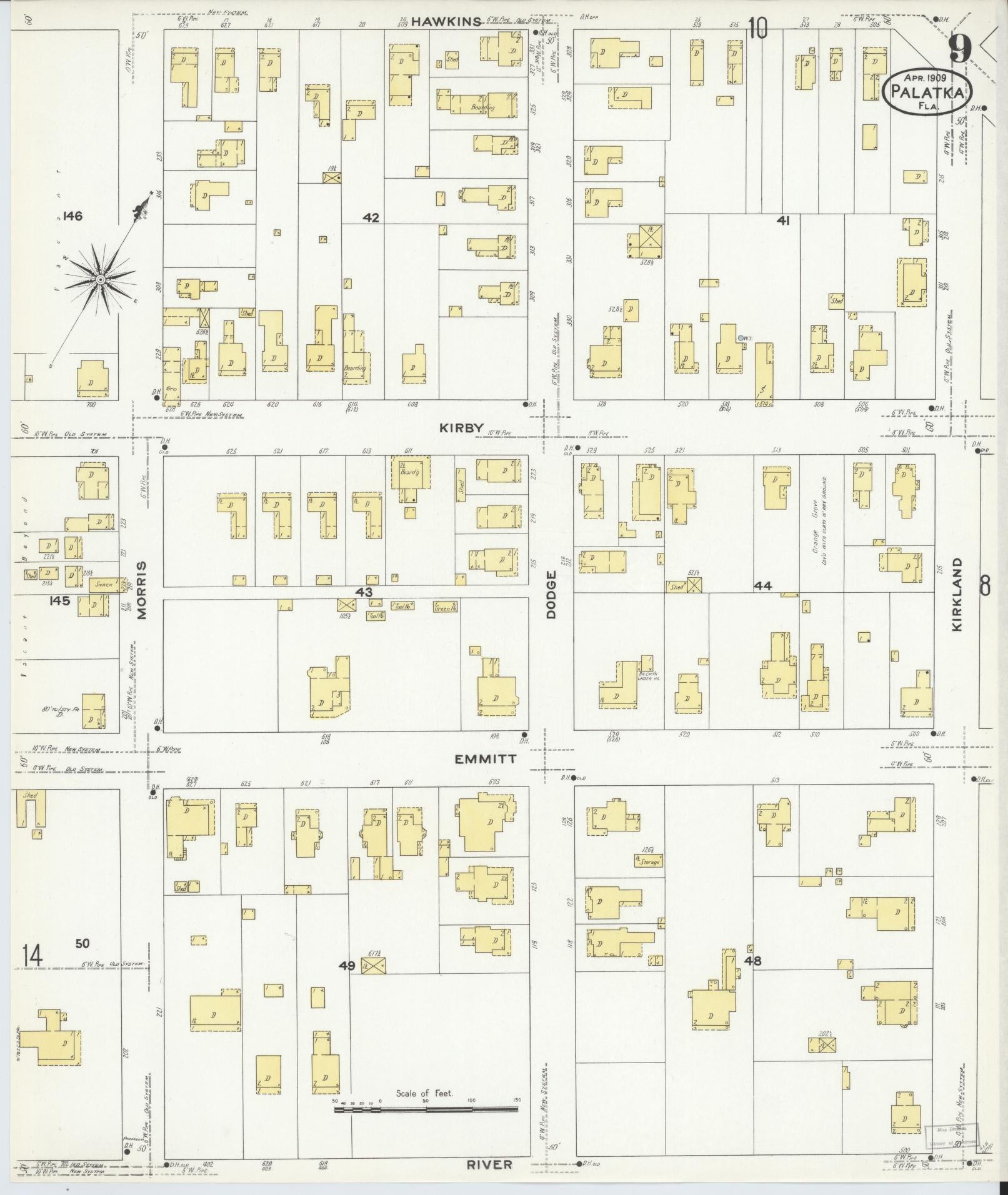Sanborn Fire Insurance Map from Palatka, Putnam County, Florida (1909), Sheet #0009 - Historic Sanborn Fire Insurance Map Print, vintage old map wall art, antique decor, genealogy gift, Florida Florida map