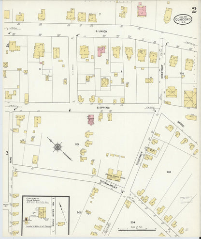 Sanborn Fire Insurance Map from Concord, Cabarrus County, North Carolina (1911), Sheet #0002 - Complete Map Set gallery image, historic Sanborn map, vintage wall art, North Carolina North Carolina