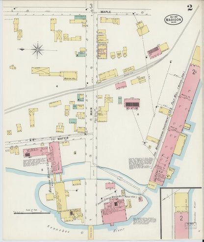 Sanborn Fire Insurance Map from Madison, Somerset County, Maine (1897), Sheet #0002 - Complete Map Set gallery image, historic Sanborn map, vintage wall art, Maine Maine