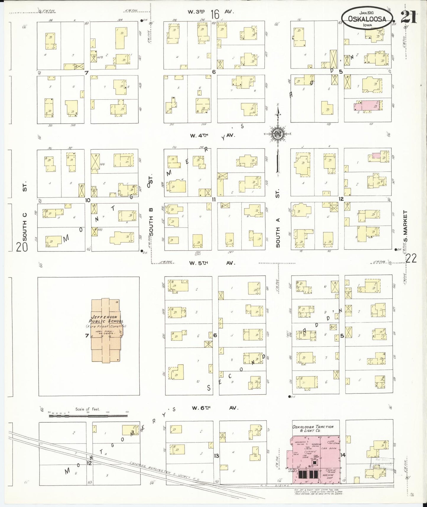 Sanborn Fire Insurance Map from Oskaloosa, Mahaska County, Iowa (1910), Sheet #0021 - Historic Sanborn Fire Insurance Map Print