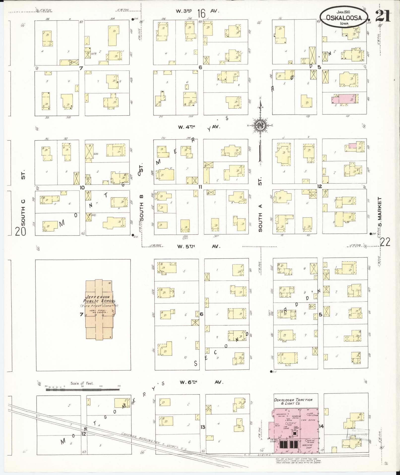 Sanborn Fire Insurance Map from Oskaloosa, Mahaska County, Iowa (1910), Sheet #0021 - Historic Sanborn Fire Insurance Map Print