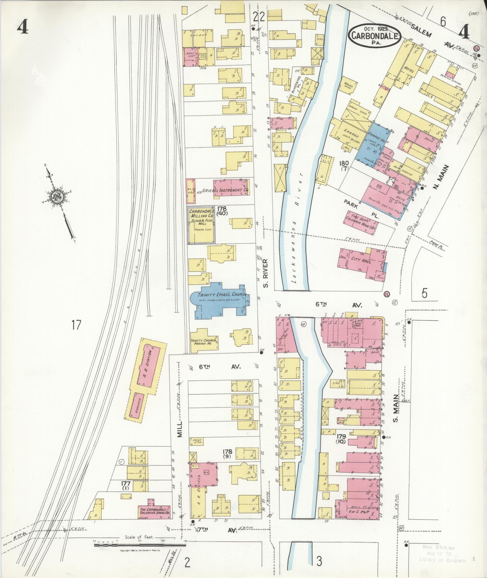 Sanborn Fire Insurance Map from Carbondale, Lackawanna County, Pennsylvania (1923), Sheet #0004 - Historic Sanborn Fire Insurance Map Print, vintage old map wall art, antique decor, genealogy gift, Pennsylvania Pennsylvania map