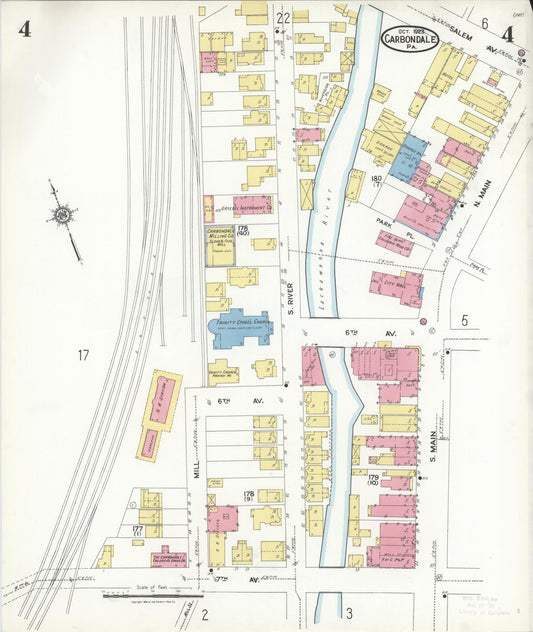 Sanborn Fire Insurance Map from Carbondale, Lackawanna County, Pennsylvania (1923), Sheet #0004 - Historic Sanborn Fire Insurance Map Print, vintage old map wall art, antique decor, genealogy gift, Pennsylvania Pennsylvania map