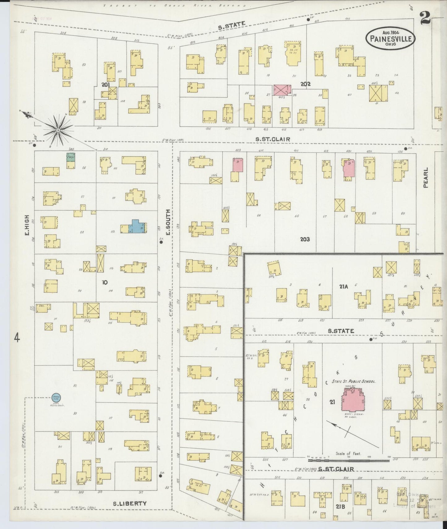 Sanborn Fire Insurance Map from Painesville, Lake County, Ohio (1904), Sheet #0002 - Historic Sanborn Fire Insurance Map Print, vintage old map wall art, antique decor, genealogy gift, Ohio Ohio map