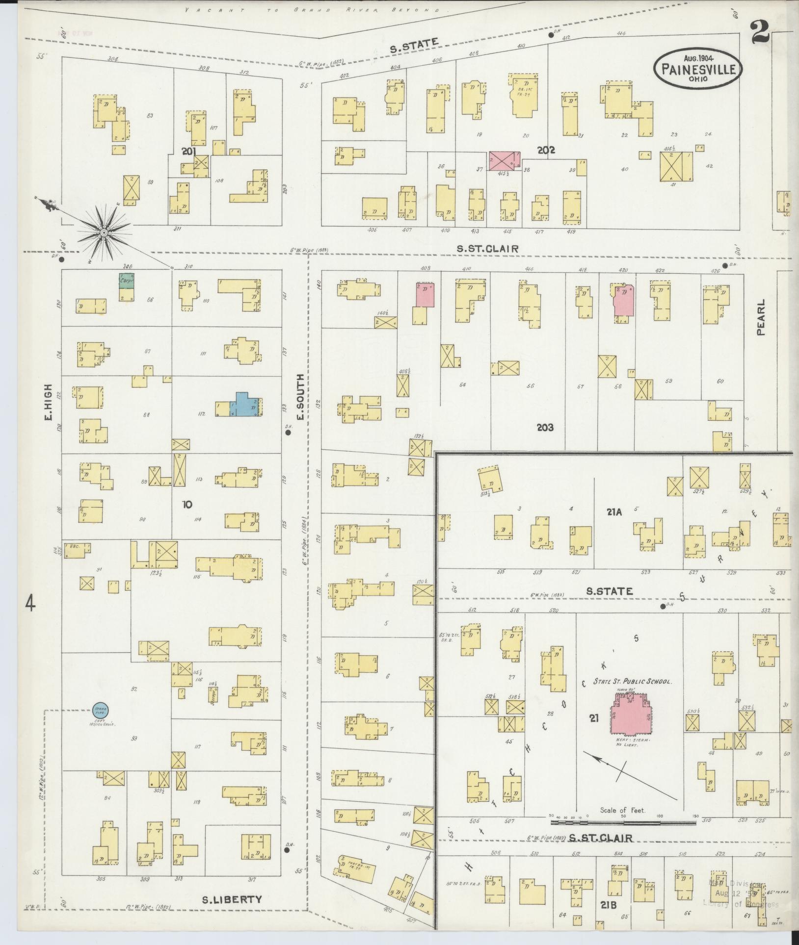 Sanborn Fire Insurance Map from Painesville, Lake County, Ohio (1904), Sheet #0002 - Historic Sanborn Fire Insurance Map Print, vintage old map wall art, antique decor, genealogy gift, Ohio Ohio map