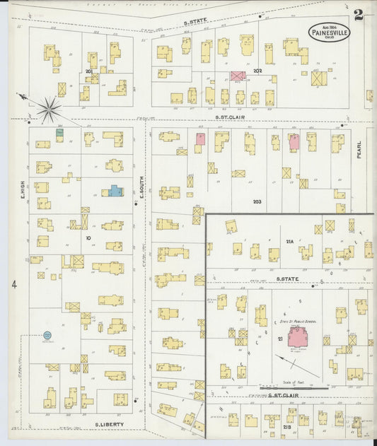 Sanborn Fire Insurance Map from Painesville, Lake County, Ohio (1904), Sheet #0002 - Historic Sanborn Fire Insurance Map Print, vintage old map wall art, antique decor, genealogy gift, Ohio Ohio map