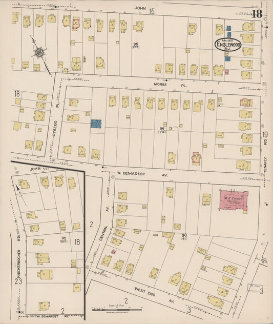 Sanborn Fire Insurance Map from Englewood, Bergen County, New Jersey (1922), Sheet #0018 - Historic Sanborn Fire Insurance Map Print, vintage old map wall art, antique decor, genealogy gift, New Jersey New Jersey map
