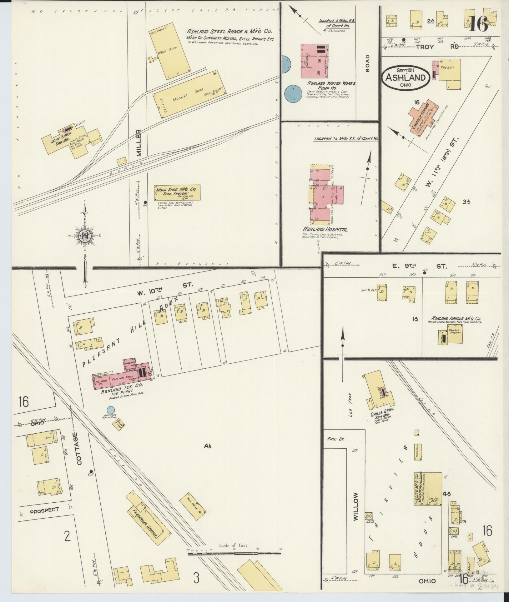 Sanborn Fire Insurance Map from Ashland, Ashland County, Ohio (1911), Sheet #0016 - Historic Sanborn Fire Insurance Map Print, vintage old map wall art, antique decor, genealogy gift, Ohio Ohio map