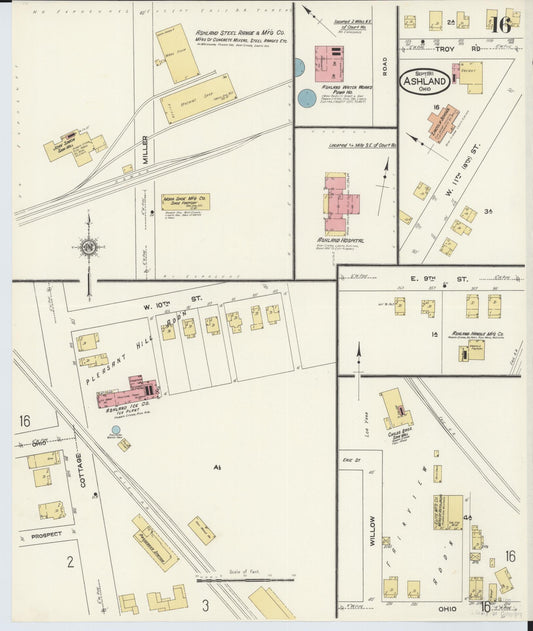 Sanborn Fire Insurance Map from Ashland, Ashland County, Ohio (1911), Sheet #0016 - Historic Sanborn Fire Insurance Map Print, vintage old map wall art, antique decor, genealogy gift, Ohio Ohio map