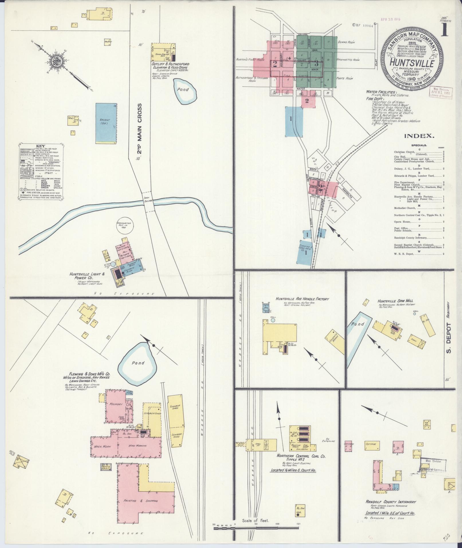 Sanborn Fire Insurance Map from Huntsville, Randolph County, Missouri. (1910) – Historic Sanborn Fire Insurance Map Print