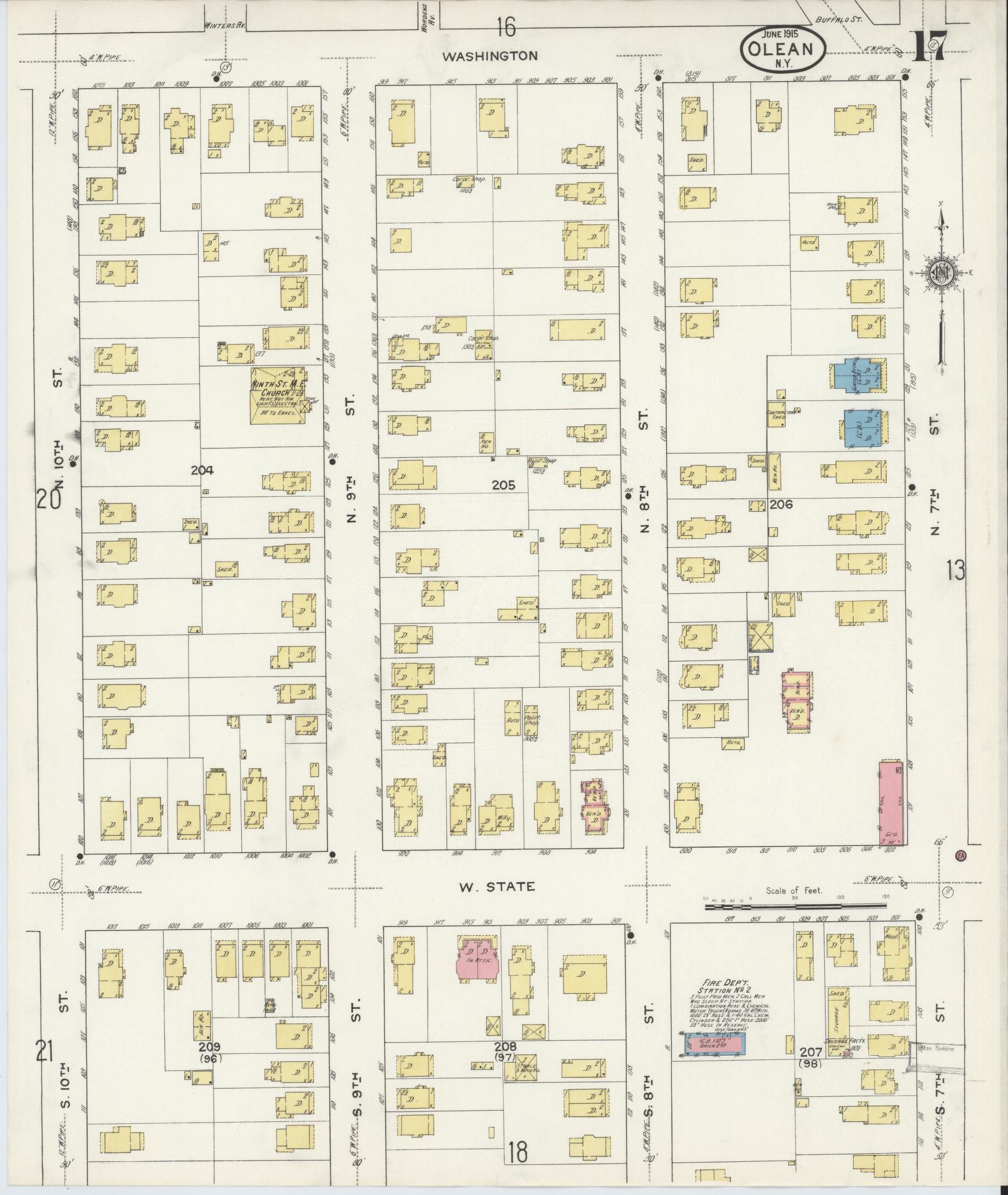 Sanborn Fire Insurance Map from Olean, Cattaraugus County, New York (1915), Sheet #0017 - Complete Map Set gallery image, historic Sanborn map, vintage wall art, New York New York