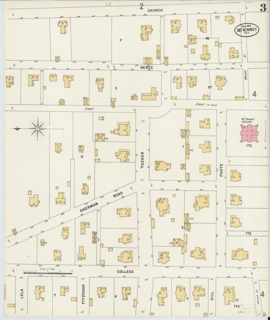 Sanborn Fire Insurance Map from McKinney, Collin County, Texas (1897), Sheet #0003 - Historic Sanborn Fire Insurance Map Print, vintage old map wall art, antique decor, genealogy gift, Texas Texas map