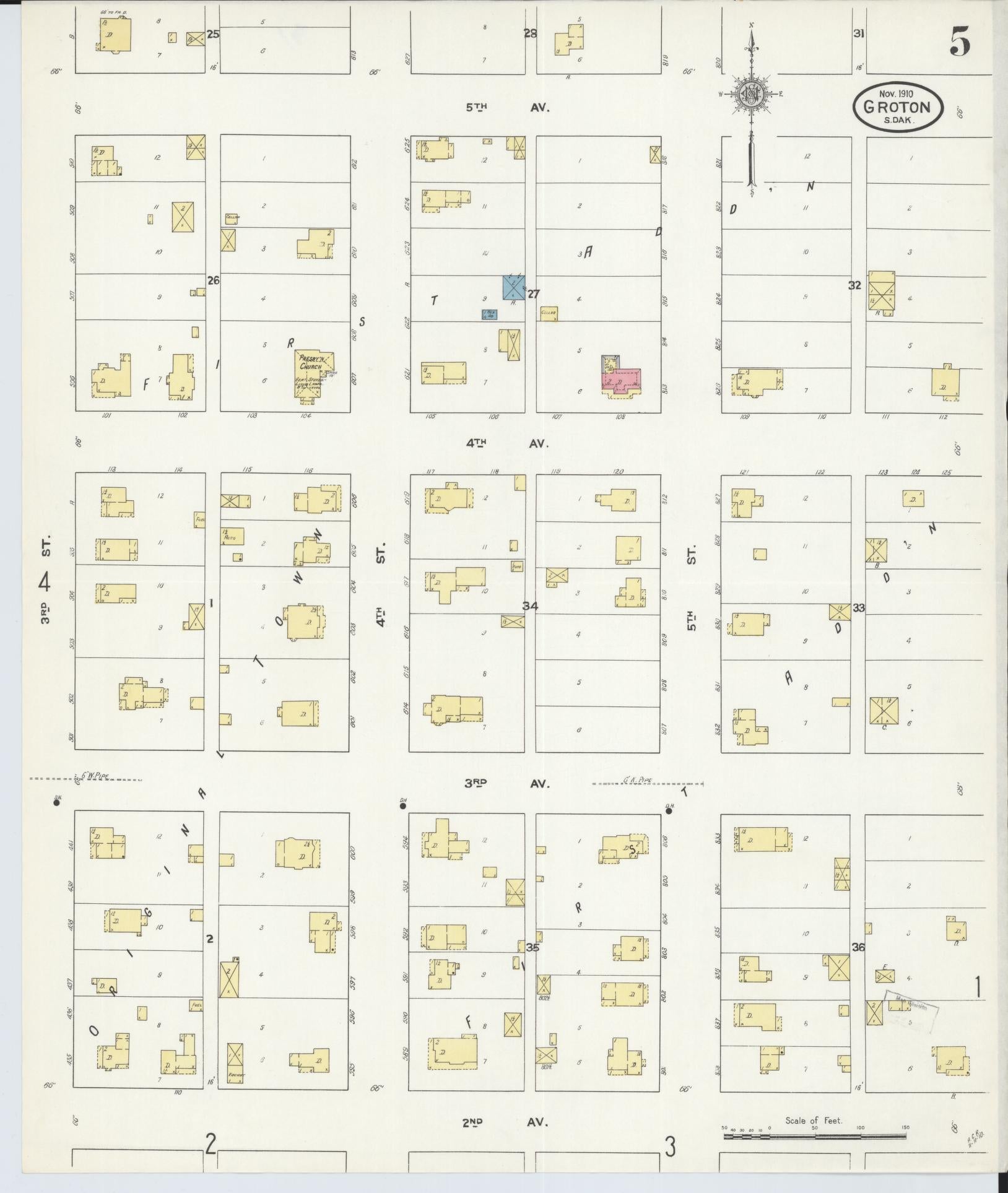 Sanborn Fire Insurance Map from Groton, Brown County, South Dakota (1910), Sheet #0005 - Historic Sanborn Fire Insurance Map Print, vintage old map wall art, antique decor, genealogy gift, South Dakota South Dakota map