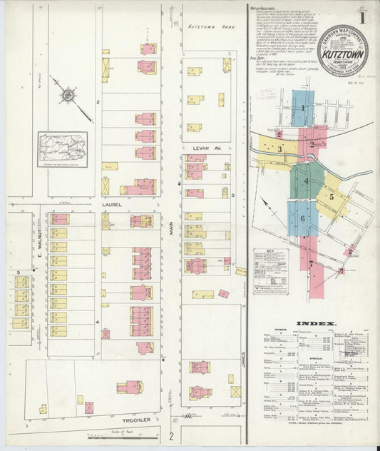 Sanborn Fire Insurance Map from Kutztown, Berks County, Pennsylvania (1913), Sheet #0001 - Complete Map Set gallery image, historic Sanborn map, vintage wall art, Pennsylvania Pennsylvania
