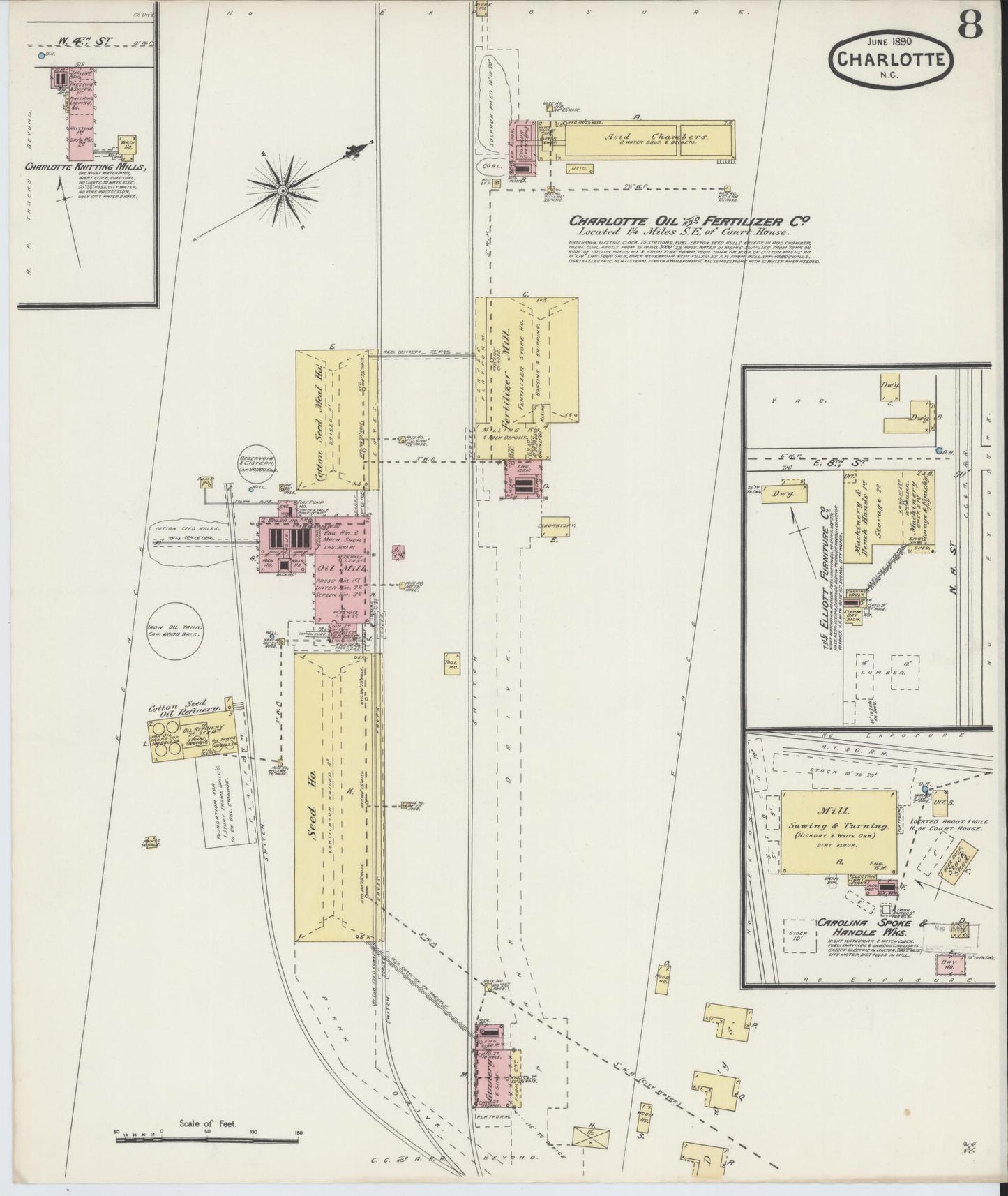 Sanborn Fire Insurance Map from Charlotte, Mecklenburg County, North Carolina (1890), Sheet #0008 - Complete Map Set gallery image, historic Sanborn map, vintage wall art, North Carolina North Carolina