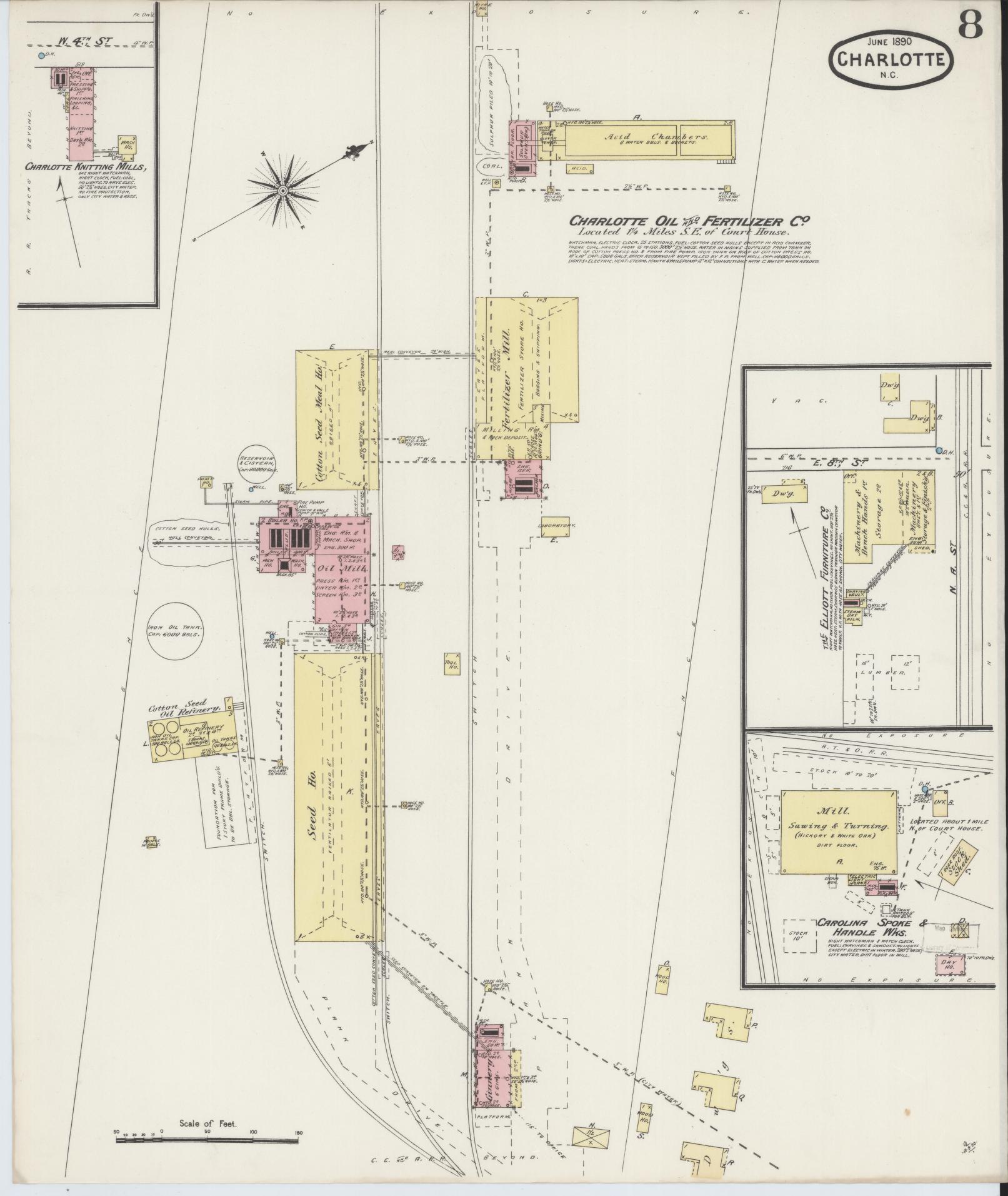 Sanborn Fire Insurance Map from Charlotte, Mecklenburg County, North Carolina (1890), Sheet #0008 - Complete Map Set gallery image, historic Sanborn map, vintage wall art, North Carolina North Carolina