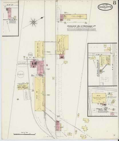 Sanborn Fire Insurance Map from Charlotte, Mecklenburg County, North Carolina (1890), Sheet #0008 - Complete Map Set gallery image, historic Sanborn map, vintage wall art, North Carolina North Carolina