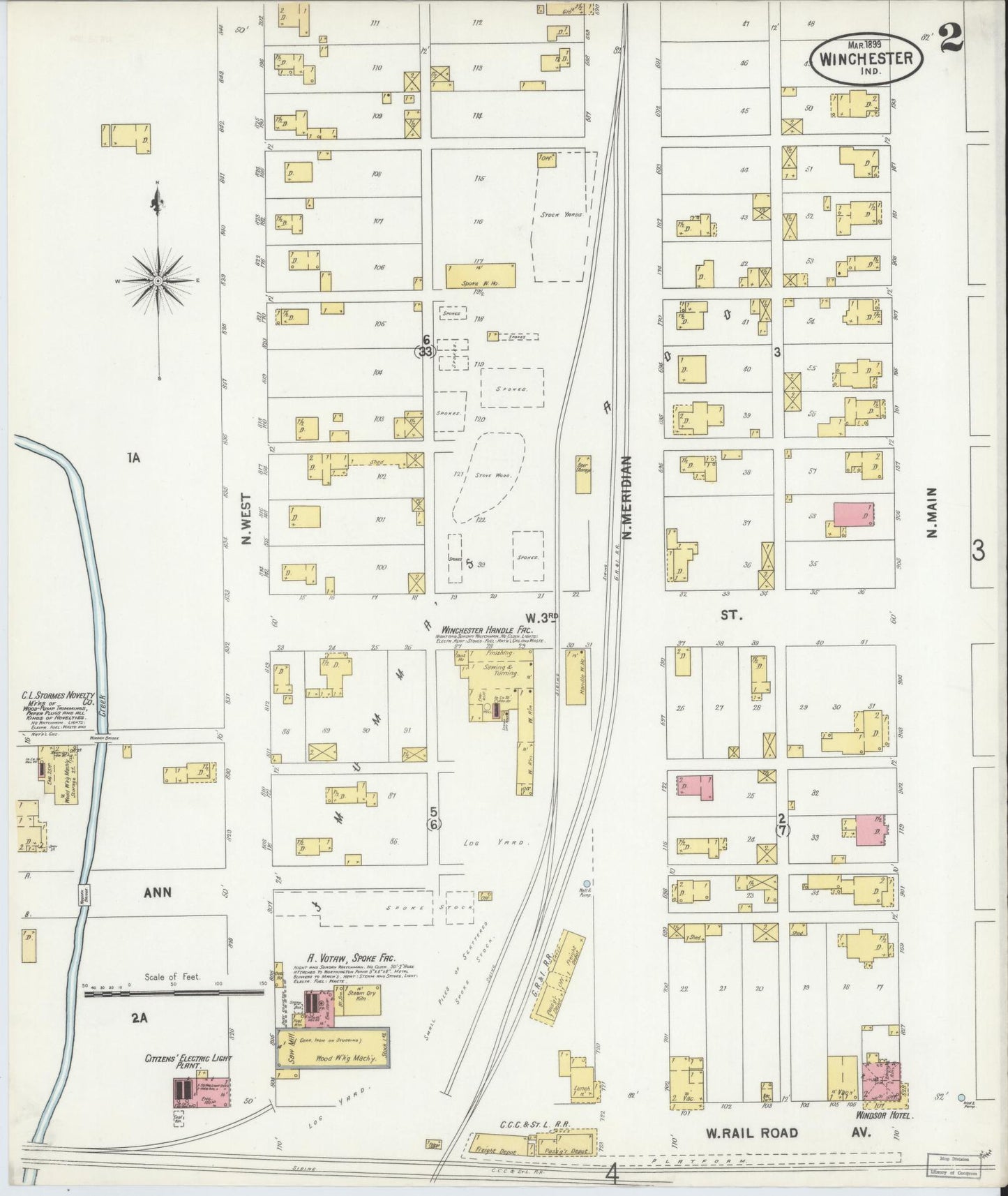 Sanborn Fire Insurance Map from Winchester, Randolph County, Indiana (1899), Sheet #0002 - Complete Map Set gallery image, historic Sanborn map, vintage wall art, Indiana Indiana