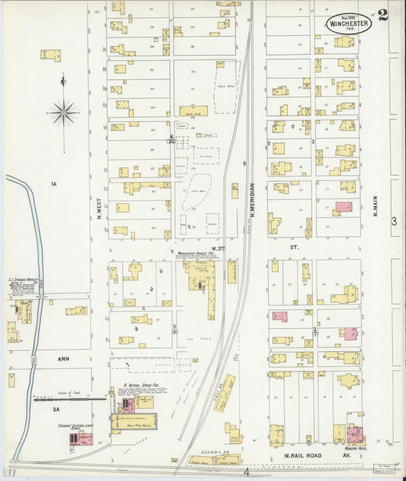 Sanborn Fire Insurance Map from Winchester, Randolph County, Indiana (1899), Sheet #0002 - Complete Map Set gallery image, historic Sanborn map, vintage wall art, Indiana Indiana